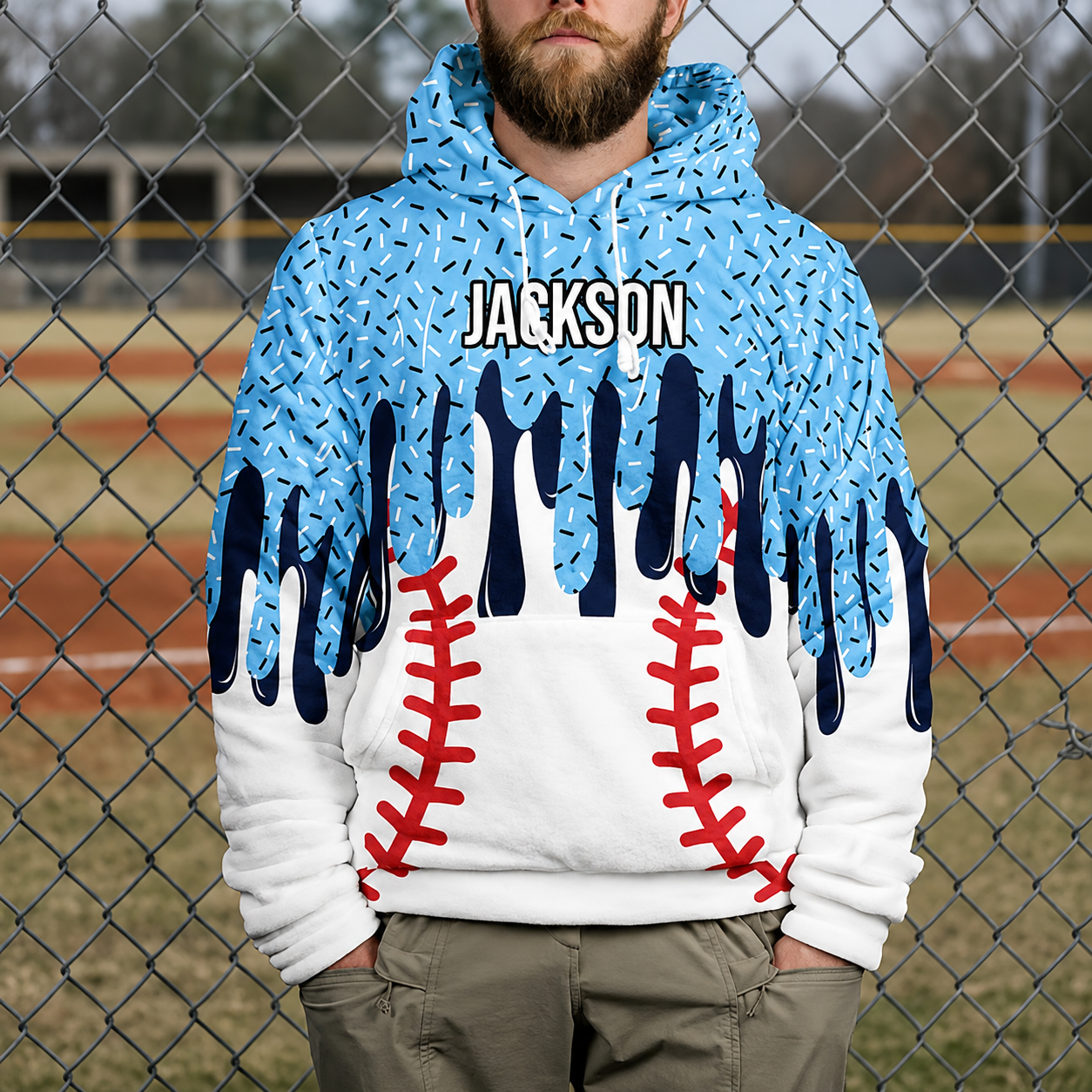 Icecream Drip Design For Baseball, Softball, Soccer, Football, Basketball, Hockey Lover - Personalized Hoodie