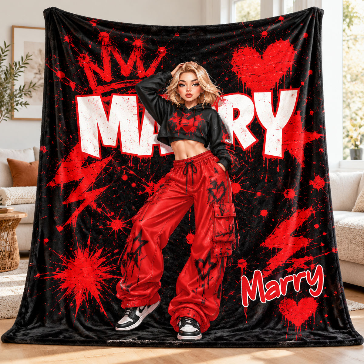Personalized Graffiti Photo Blanket – Custom Name & Photo Fleece Throw, Birthday Gift for Family and FriendsDecor & Christmas Gift for Families