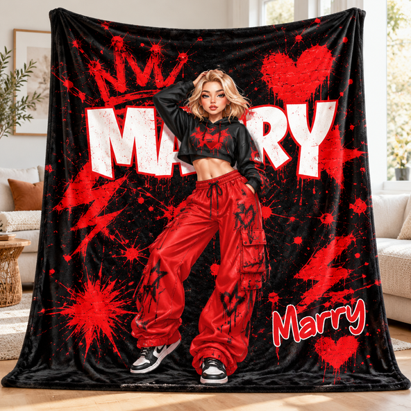 Personalized Graffiti Photo Blanket – Custom Name & Photo Fleece Throw, Birthday Gift for Family and FriendsDecor & Christmas Gift for Families