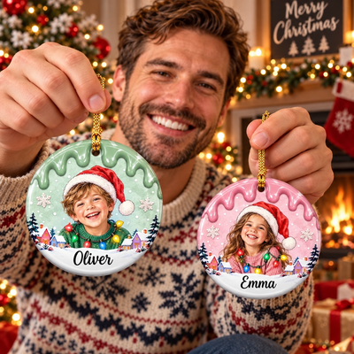 Custom Kids Photo Christmas Keepsake Gift - Personalized Ornament