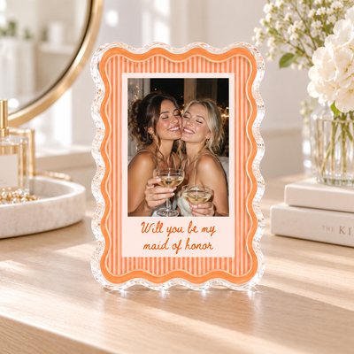 Wavy Border Custom Photo Acrylic Plaque, Personalized Best Friend Desk Picture Frame, Soul Sister Birthday & Bridesmaid Proposal Gift