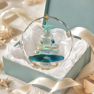 Personalized Family Sea Glass Christmas Tree Glass Ornament