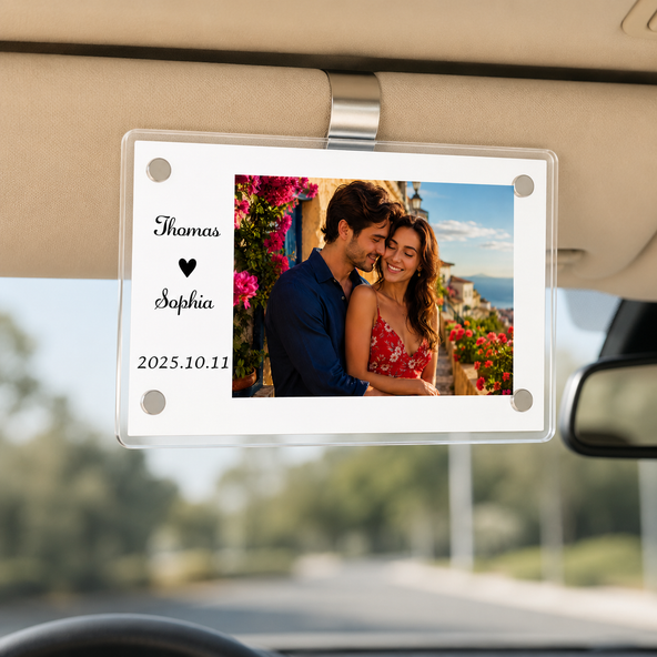 Personalized Couple Photo Car Visor Clip – Custom Mini Instax Style Car Photo Frame