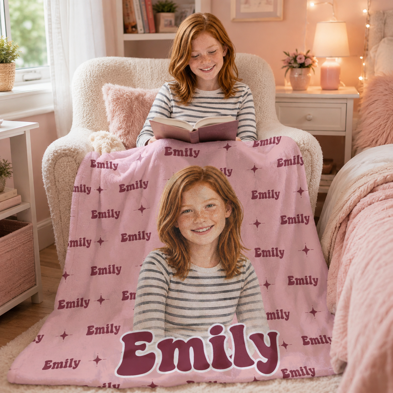 Personalized Watercolor Style Photo Soft Throw Blanket with Name Back to School Anniversary Birthday Gift for Kid