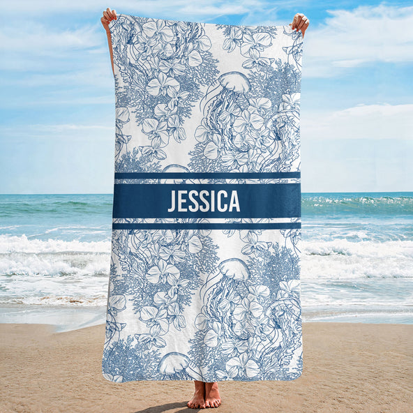 Toile De Jouy Ocean Art - Personalized Quick-Dry Beach Towel