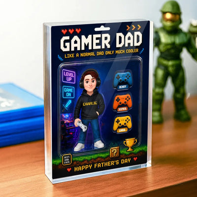 Gamer Dad More Cooler Custom Figure Style - Personalized Acrylic Block Plaque - Father's Day Gift For Gamer Dad, Husband
