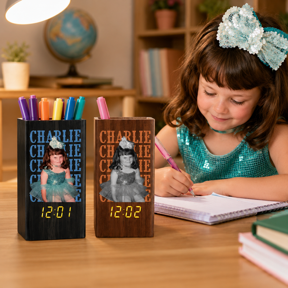 Last Crawl Before We Walk - Personalized Photo Pen Holder With Clock Gifts For Son, Daughter