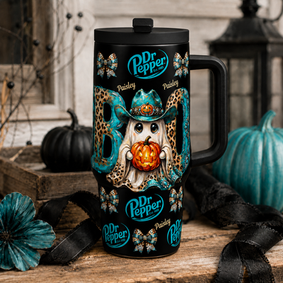Custom Name Dr Pepper Tumbler Wrap, Christmas Western Highland Cow & Ghost Leopard Design, Holiday Drink Lover Gift For Besties, Fmaily