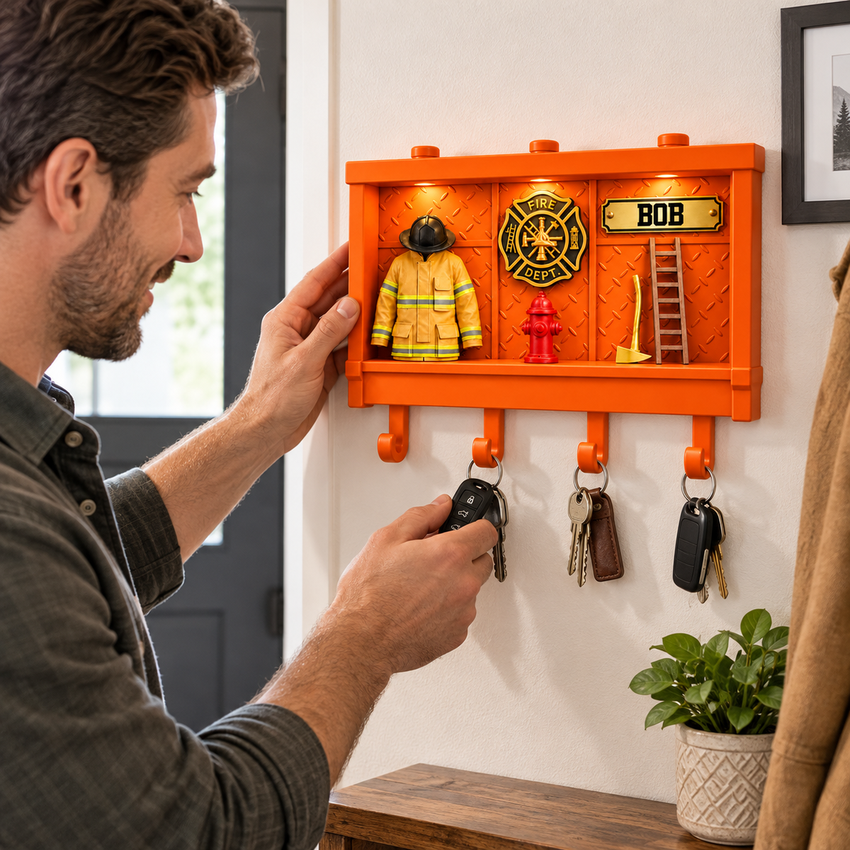 Personalized Firefighter Key Holder, 3D Printed Firefighter Shadow Box ...