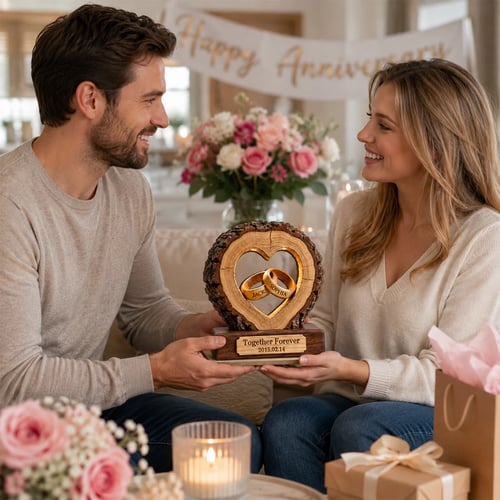 Together Forever Couple Anniversary - Personalized 2-Layered Wooden Plaque - Heartfelt Gift for Her, for Him