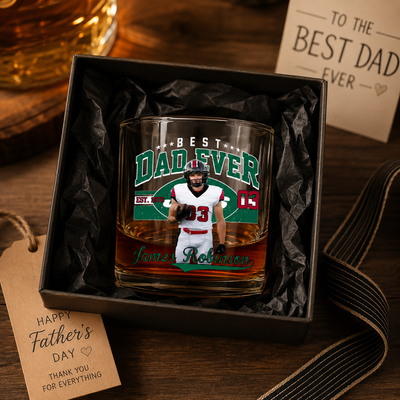 Best Dad Ever Printed Effect - Personalized Whiskey Glass - Funny Gift For Dad