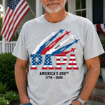 Proud Dad Grandpa Nation Flag American 250th Anniversary Light Color - Personalized Shirt - Gift For Dad, Grandpa