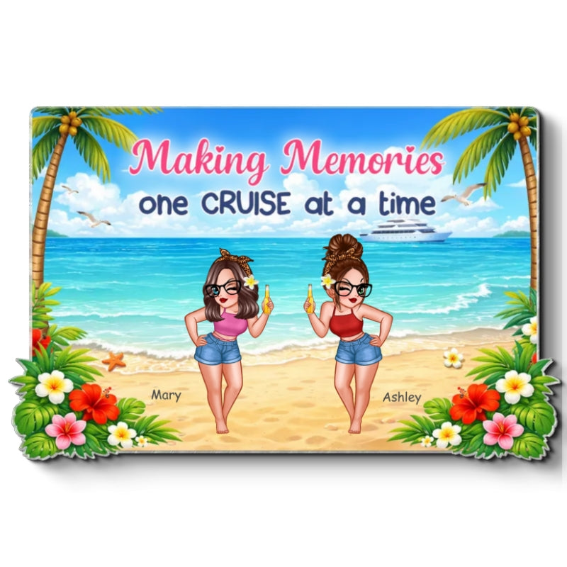 Pretty Cruise Besties On The Beach - Personalized Cruise Cabin Door Magnet - Girls Trip Cruise Trip Keepsake