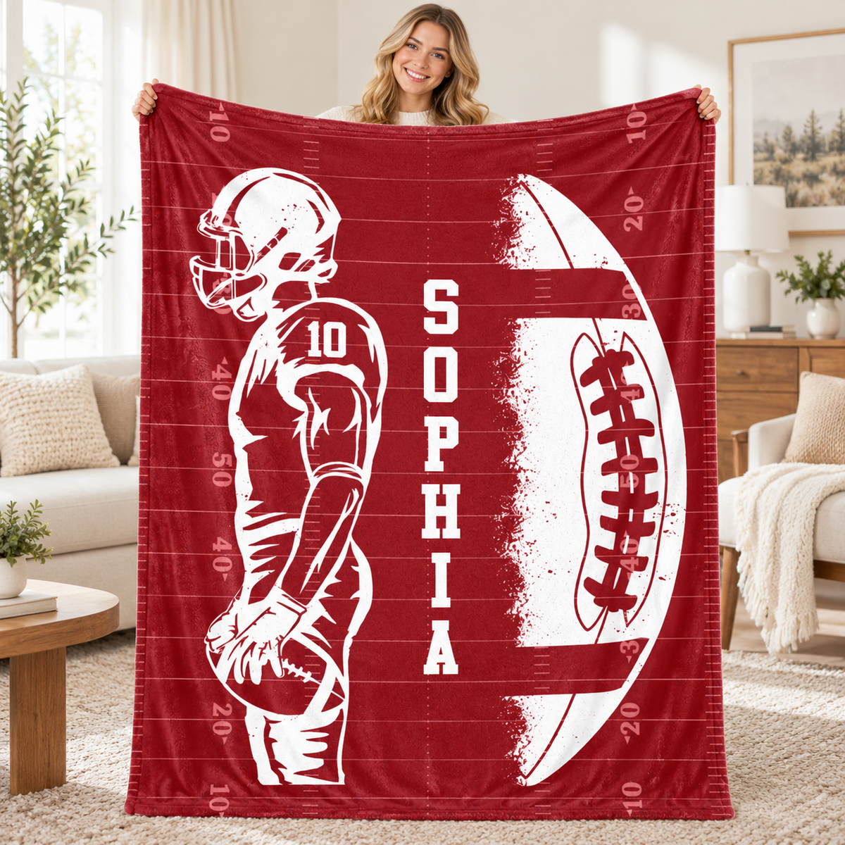 Personalized American Football Blanket – Custom Name & Number, Game Day Gift for Football Fans