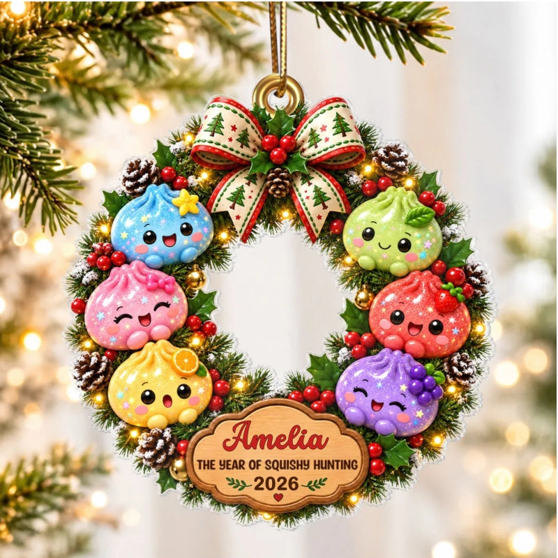 The Year Of Squishies Dumpling Wreath 2D Flat – Personalized Acrylic Ornament – Squishy Lover Christmas Keepsake 2026