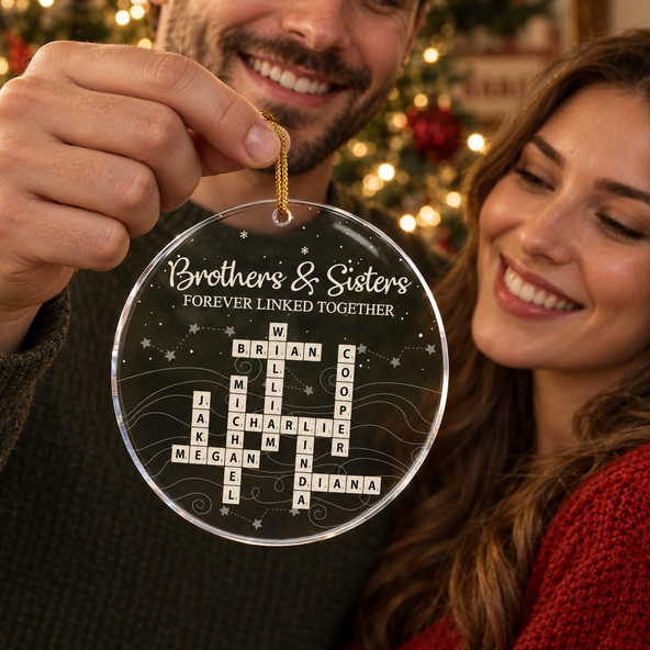 Custom Scrabble Tile Acrylic Ornament, Forever Bonded Siblings Keepsake, Brothers & Sisters Christmas Decor Gift For Family