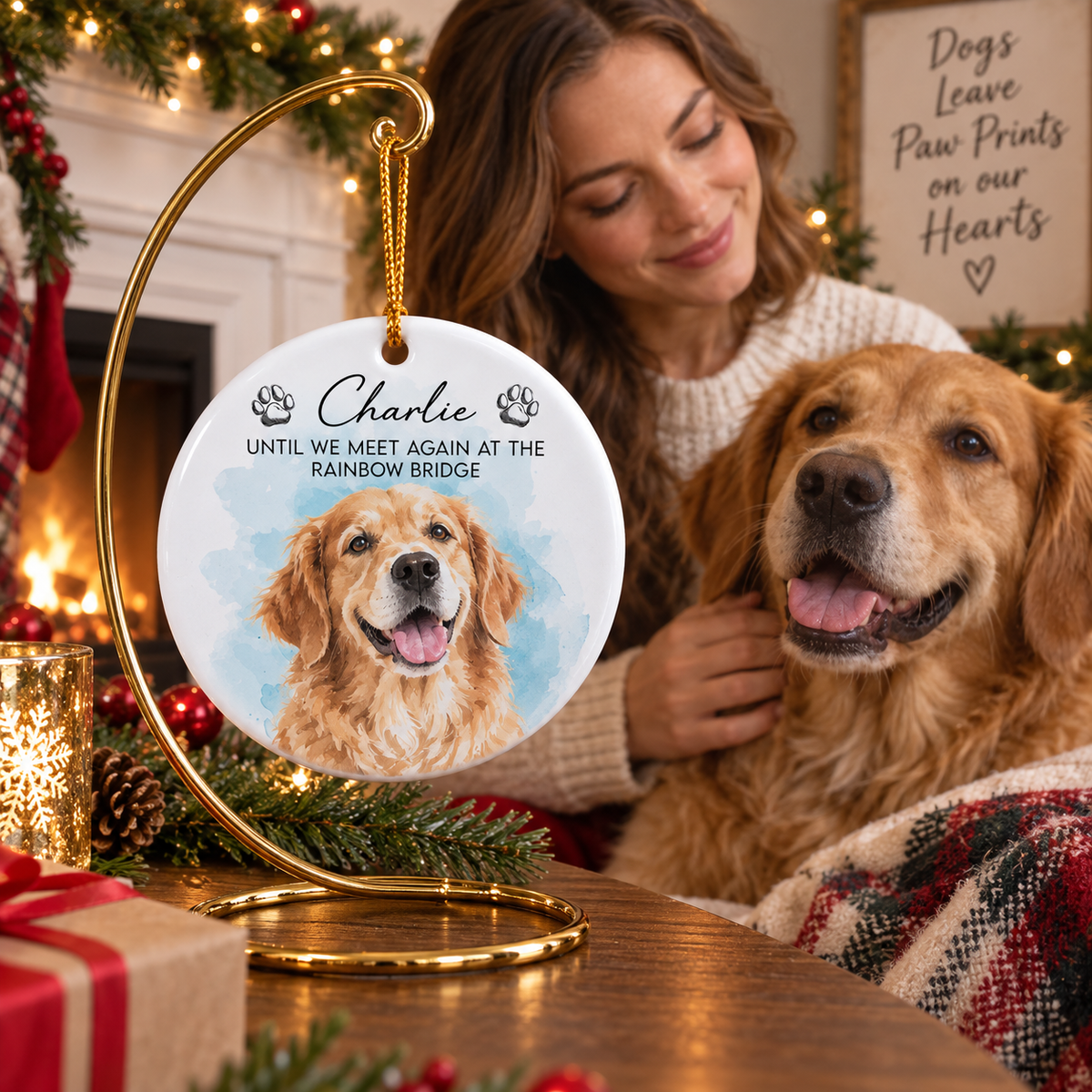 Custom Watercolor Pet Portrait Keepsake, Sympathy Gift for Pet Owners - Personalized Ornament