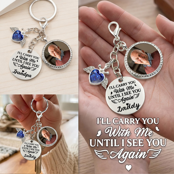 Personalized Memorial Photo Keychain With Birthstone, Custom Name Remembrance Gift