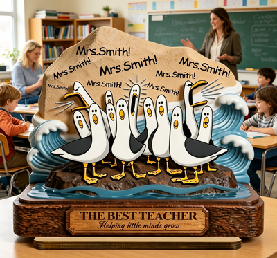 Personalized The Best Teacher Seagull Wooden Plaque - Funny Custom Teacher Name Sign, Thank You Gift for Teachers, Classroom Desk Decor, Teacher Appreciation Keepsake