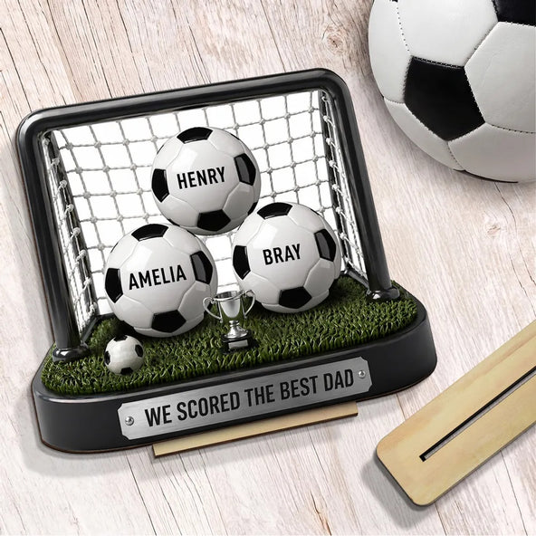 We Scored The Best Dad Soccer Goal - Personalized 2-Layered Wooden Plaque - Heartfelt Gift For Soccer Dad, Gift For Husband