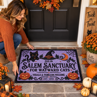 Salem Sanctuary For Wayward Cats Ferals And Familiars Welcome - Personalized Doormat