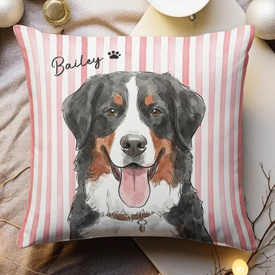 Custom Striped Pet Pillow Watercolor Art - Personalized Pillow