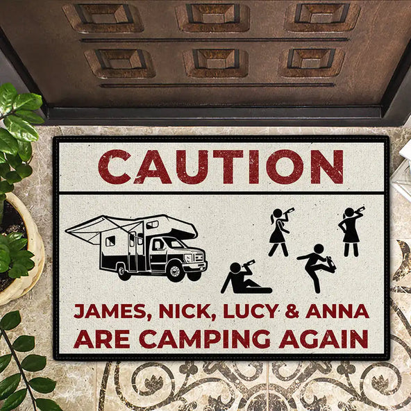 Drunk Stick Figure We Are Camping Again - Personalized Doormat
