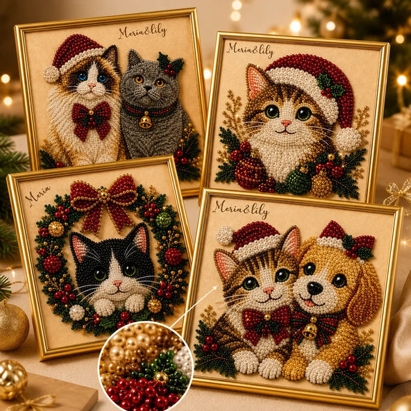 Personalized Custom Name DIY Xmas Pet Pearl Diamond Art Painting Kit With Frame For Holiday Decor