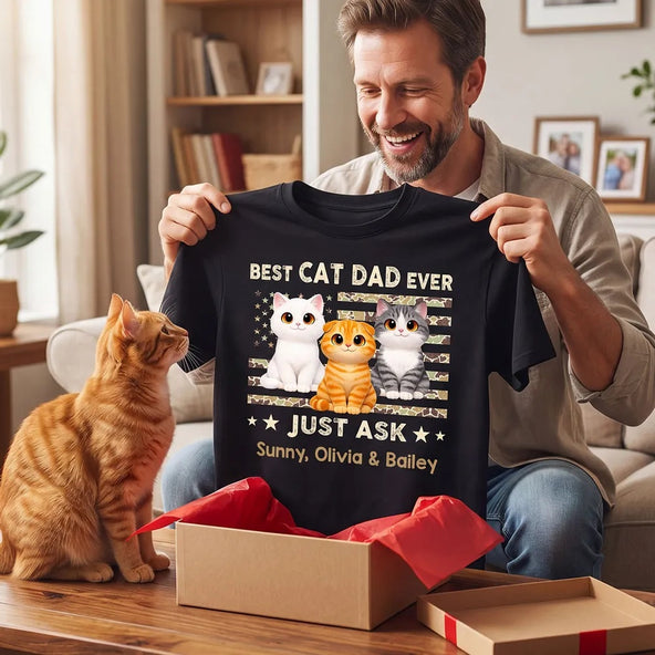 Best Cat Dad Ever Trendy Camouflage Pattern - Personalized Shirt - Father's Day Gift For Cat Dad, Cat Lovers