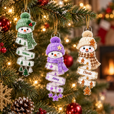 Grandkids Cute Snowman - Personalized Acrylic Ornament - Christmas Tree Decor, Gift for Granddaughter, Grandson