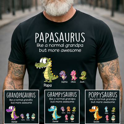 Personalized Papa Dinosaur Shirt with Custom Kids Names, Funny Grandpa Family T Shirt for Papa Grandfather, Father's Day Birthday Gift