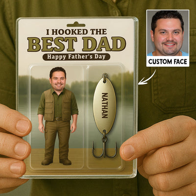 3D Effect Hooked On The Best Dad Fishing Custom Figure Personalized Rectangle Flat Acrylic Block Plaque