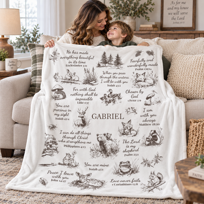 Personalized Christian Blanket – Custom Name Bible Verse Flannel Blanket, Baptism Gift for Baby and Family
