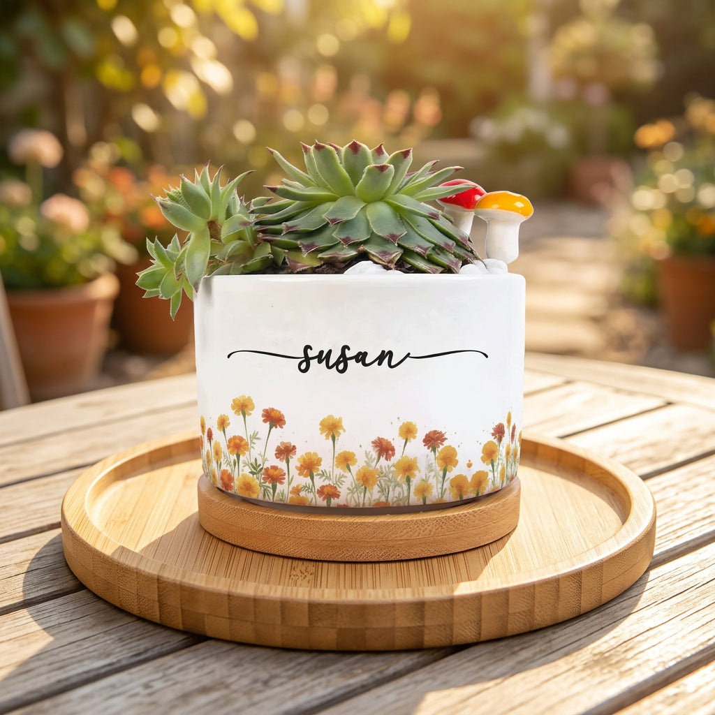 Custom Name & Birth Flower Birthday Gift For Her, Sisters, Daughter, Friends, Coworkers - Personalized Plant Pot