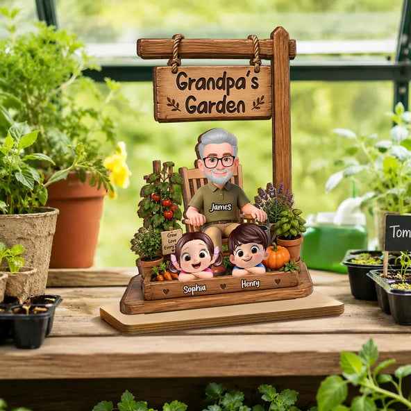 Grandpa's Garden - Personalized 2-Layered Wooden Plaque - Father's Day Gift for Dad, Husband