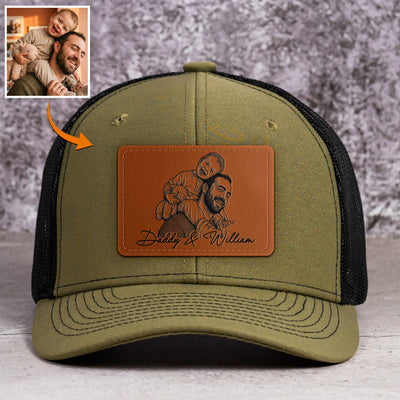 Father's Day Gifts, Custom Photo Sketch Line Art Father's Day Gift For Dad, Husband - Personalized Cap