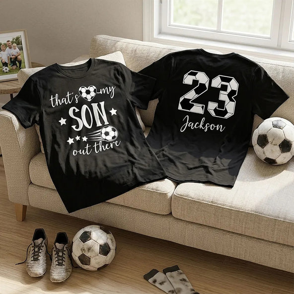 That's My Son Grandson Out There - Personalized Double Sided Shirt - Soccer Grandma Mom