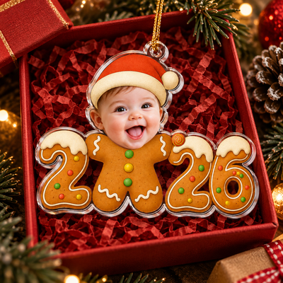 Baby’s First Christmas Custom Photo Gingerbread Design Keepsake, Holiday Memory Gift For Newborn - Personalized Ornament