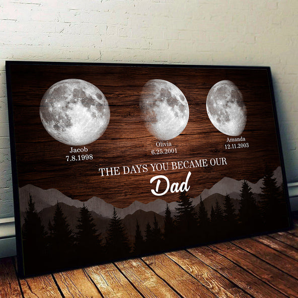 Vintage Retro Moon Phase Wall Art, The day You Became Our Dad - Personalized Poster - Father's Day Gift for Dad