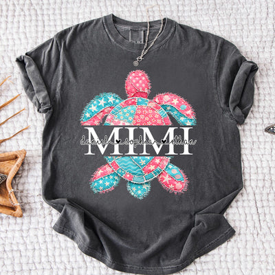 Personalized Mimi Sea Turtle Shirt with Grandkids Names, Custom Grandma Beach T Shirt for Women, Coastal Family Gift