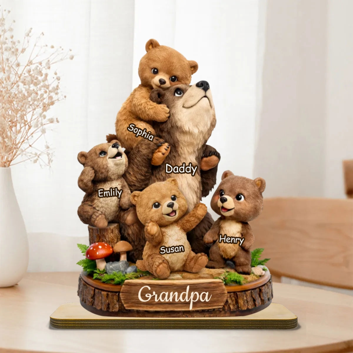 Papa Bear Grandpa Bear - Personalized 2-Layered Wooden Plaque - Heartfelt Gift for Dad, Grandpa