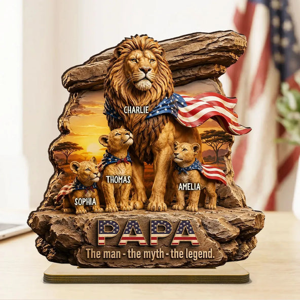 Lion Dad Papa the Legend - Personalized 2-Layered Wooden Plaque - Father's Day Gift for Dad, Husband