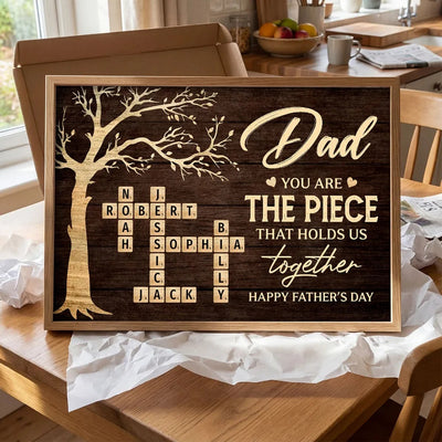 Rustic Tree Of Life Grandpa Dad You Are The Piece That Holds Us Together Crossword Puzzle Art - Personalized Poster - Gift For Dad, Grandpa