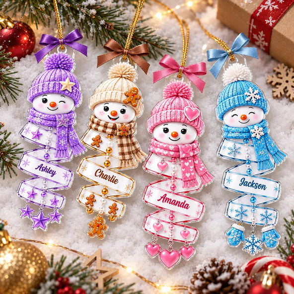 Grandkids Cute Snowman - Personalized Acrylic Ornament - Christmas Tree Decor, Gift for Granddaughter, Grandson