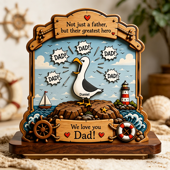 Personalized "Greatest Hero" Seagull Dad Wooden Plaque - A Heartfelt Tribute to the Man They Call "Dad