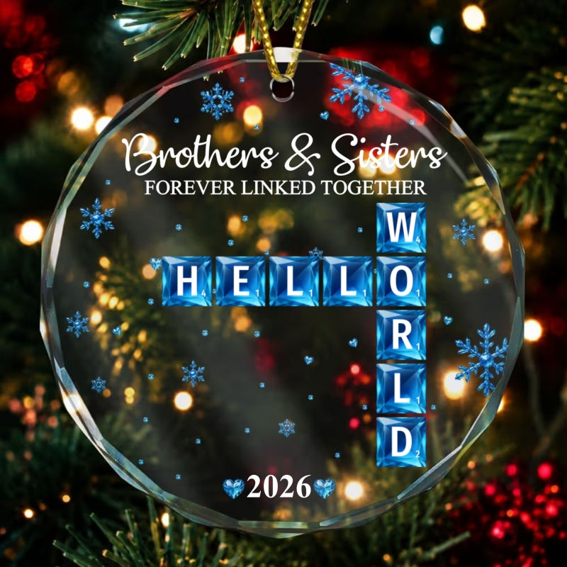 Brothers & Sisters Forever Linked Together - Custom Scrabble Crosswords Family Names - Personalized Ornament