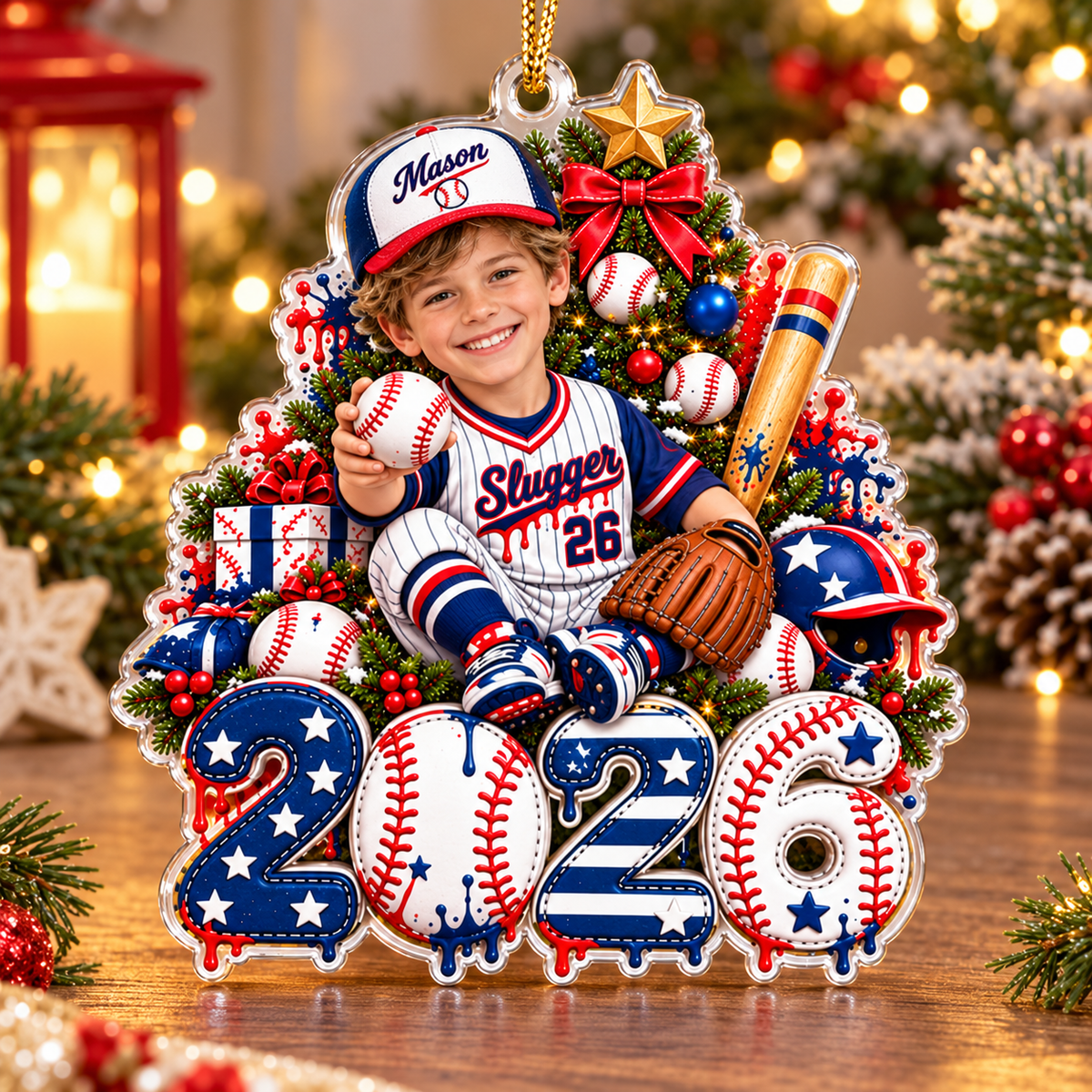 Personalized Baseball Christmas Ornament 2026, Custom Photo Acrylic Keepsake, Holiday Tree Decoration, Xmas Gift for Boys and Baseball Players