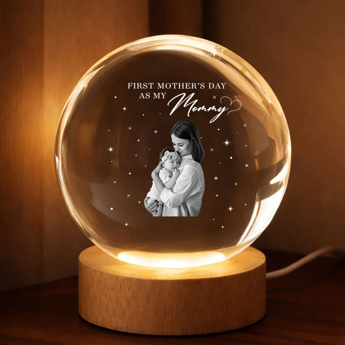 First Mother's Day As My Mommy - Personalized Crystal Ball LED Night Light - Heartfelt Mother's Day Gift for New Mom, Wife