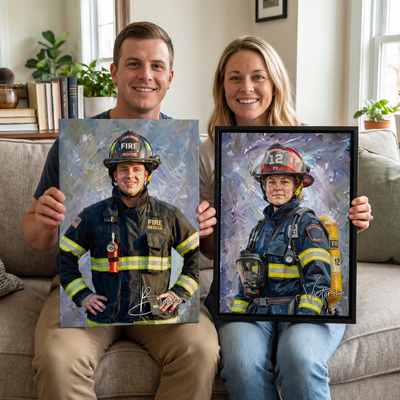 Personalized Multicolor Firefighter Photo Commemorate Framed Canvas Print with Name Home Decor Ship from USA Birthday Gift for Family Fireman