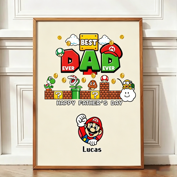 Mario Cartoon Personalized Name Poster - Funny Father's Day Gift for Dad, Husband